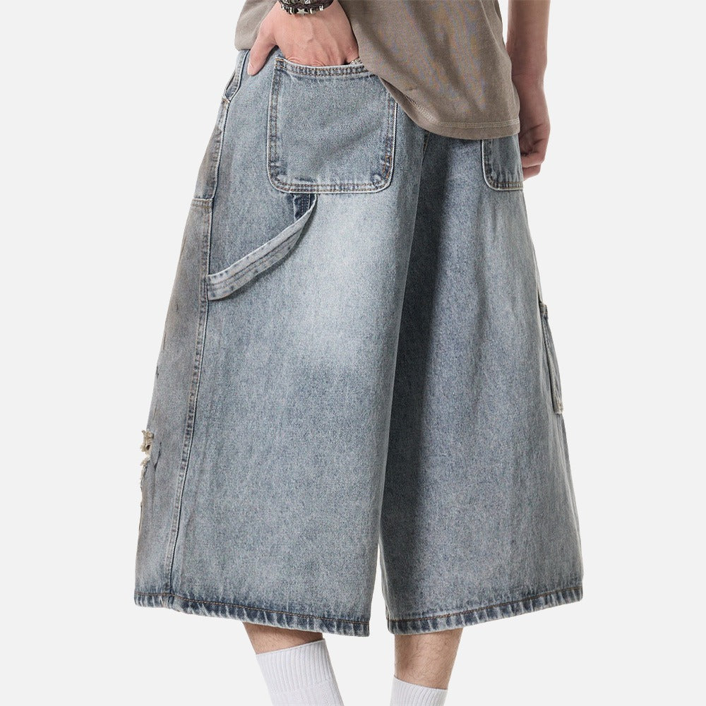 Distressed Blue Denim Utility Short