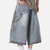 Distressed Blue Denim Utility Short