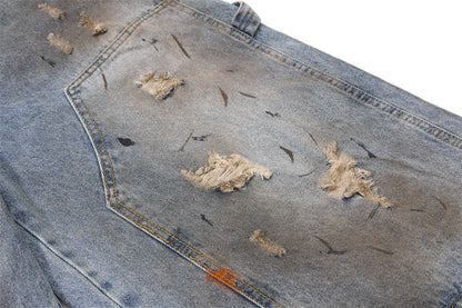 Distressed Blue Denim Utility Short