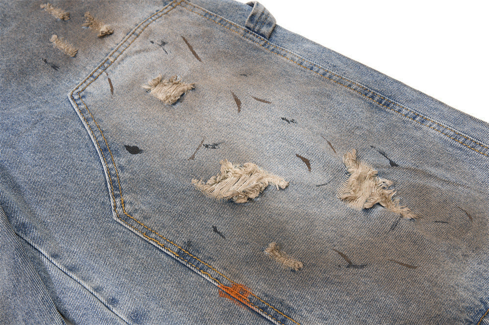 Distressed Light Blue Denim Utility Short