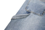 Distressed Light Blue Denim Utility Short