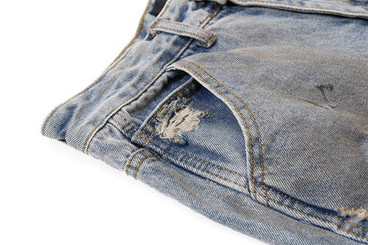 Distressed Blue Denim Utility Short