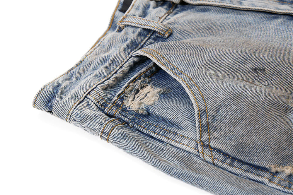 Distressed Light Blue Denim Utility Short