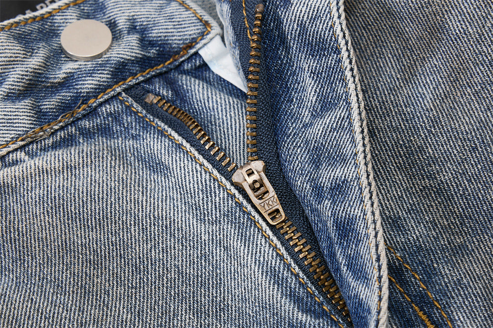 Distressed Light Blue Denim Utility Short