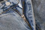 Distressed Light Blue Denim Utility Short