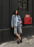 Distressed Blue Denim Utility Short