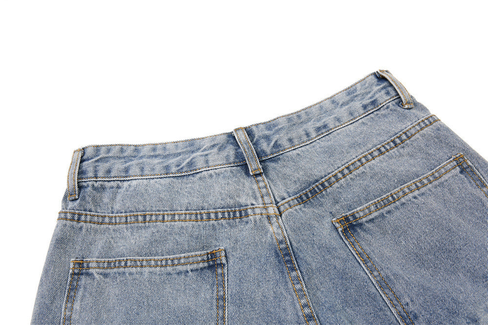 Distressed Light Blue Denim Utility Short