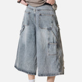 Distressed Blue Denim Utility Short
