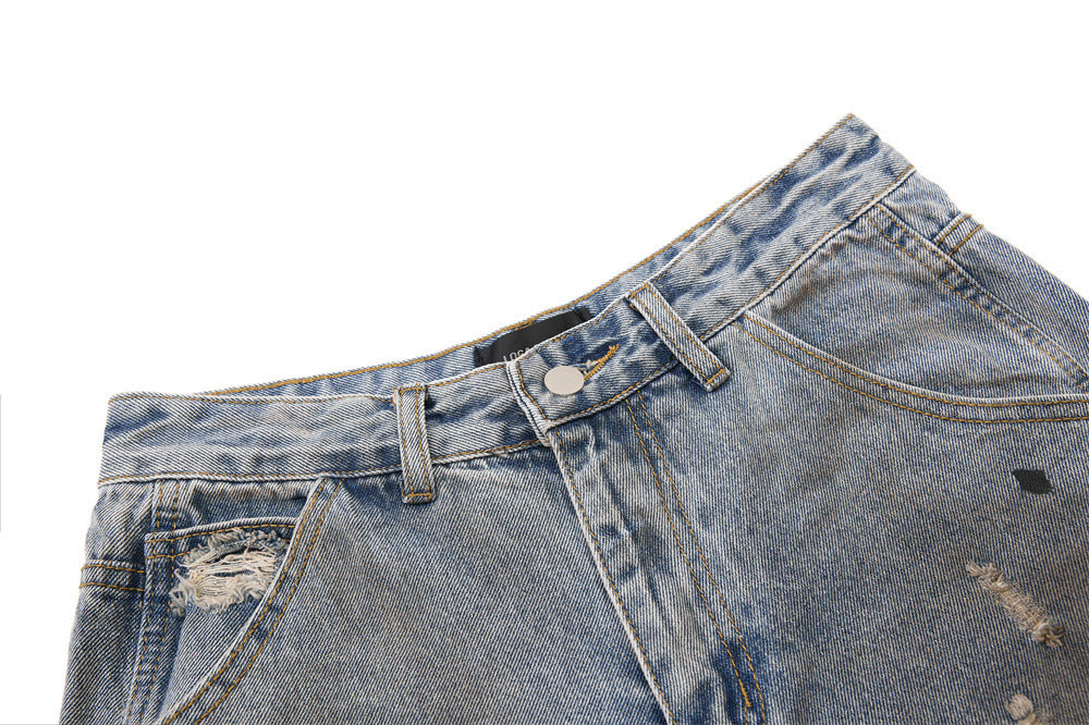 Distressed Light Blue Denim Utility Short