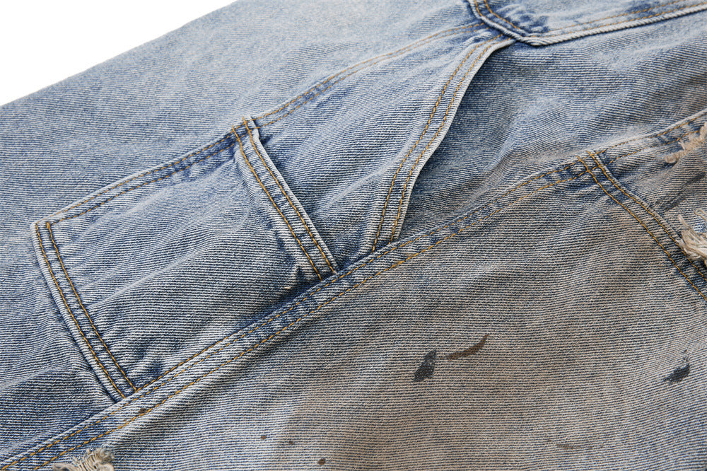 Distressed Blue Denim Utility Short