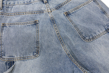 Distressed Blue Denim Utility Short
