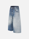 DAXUEN medium blue distressed wide-leg denim culottes
