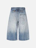 DAXUEN medium blue distressed wide-leg denim culottes