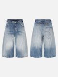 DAXUEN medium blue distressed wide-leg denim culottes