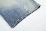 DAXUEN medium blue distressed wide-leg denim culottes