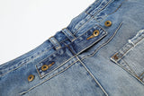 DAXUEN medium blue distressed wide-leg denim culottes