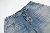 DAXUEN medium blue distressed wide-leg denim culottes