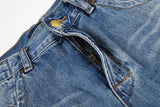 DAXUEN medium blue distressed wide-leg denim culottes