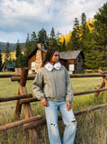 DAXUEN light blue distressed wide-leg denim jeans — model photo
