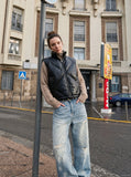 DAXUEN light blue distressed wide-leg denim jeans — model photo