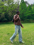 DAXUEN light blue distressed wide-leg denim jeans — model photo