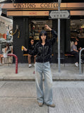 DAXUEN Distressed light blue wide leg denim jeans — model photo