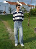 DAXUEN Distressed light blue wide leg denim jeans — model photo