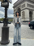 DAXUEN Distressed light blue wide leg denim jeans — model photo