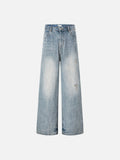 DAXUEN Distressed light blue wide leg denim jeans
