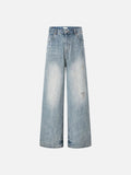 DAXUEN Distressed light blue wide leg denim jeans