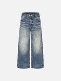 DAXUEN faded medium blue distressed wide-leg denim jeans