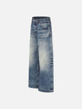 DAXUEN faded medium blue distressed wide-leg denim jeans