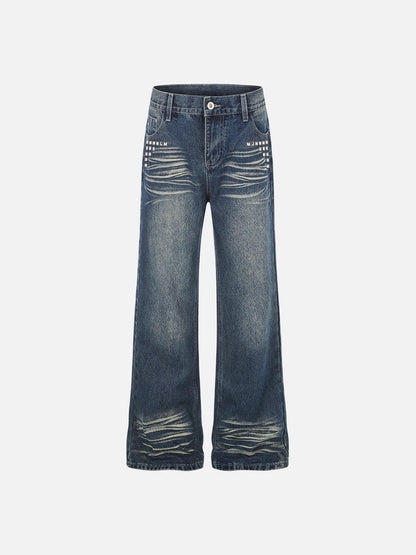 DAXUEN medium wash distressed wide-leg jeans with studs