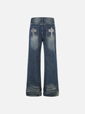 DAXUEN medium wash distressed wide-leg jeans with studs