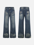 DAXUEN medium wash distressed wide-leg jeans with studs