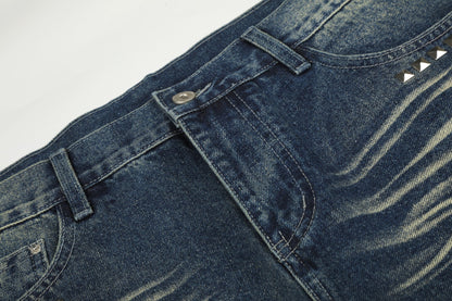 DAXUEN medium wash distressed wide-leg jeans with studs