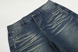 DAXUEN medium wash distressed wide-leg jeans with studs