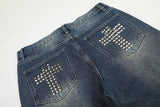 DAXUEN medium wash distressed wide-leg jeans with studs