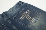 DAXUEN medium wash distressed wide-leg jeans with studs