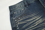 DAXUEN medium wash distressed wide-leg jeans with studs
