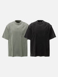 DAXUEN faded black and olive green distressed mock neck t-shirt