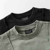 DAXUEN faded black and olive green distressed mock neck t-shirt