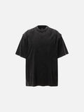 Distressed Mock Neck T-Shirt with Layered Panels