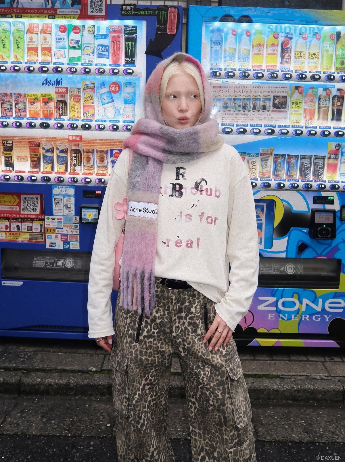DAXUEN washed black oversized distressed multi-font graphic sweatshirt — model photo