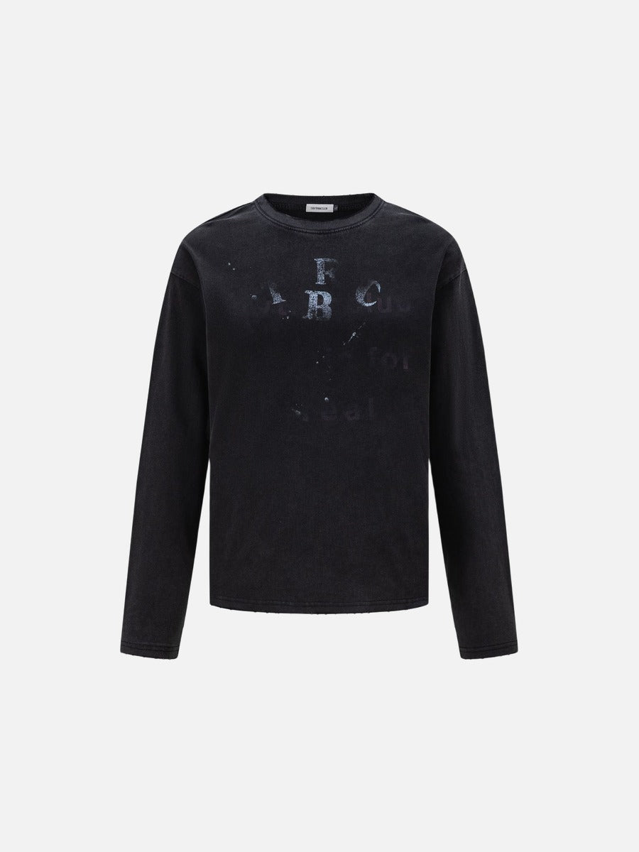DAXUEN washed black oversized distressed multi-font graphic sweatshirt