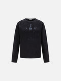 DAXUEN washed black oversized distressed multi-font graphic sweatshirt