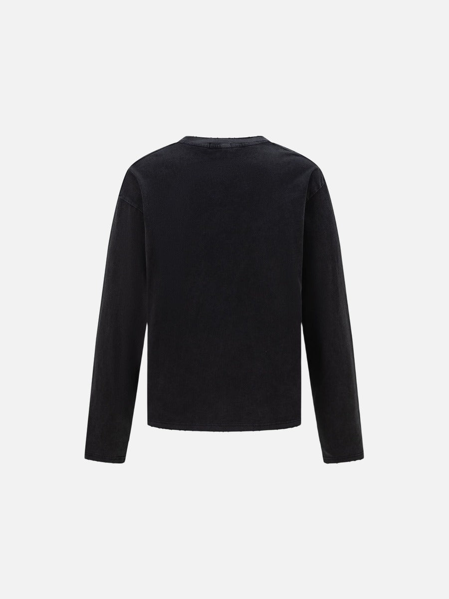 DAXUEN washed black oversized distressed multi-font graphic sweatshirt