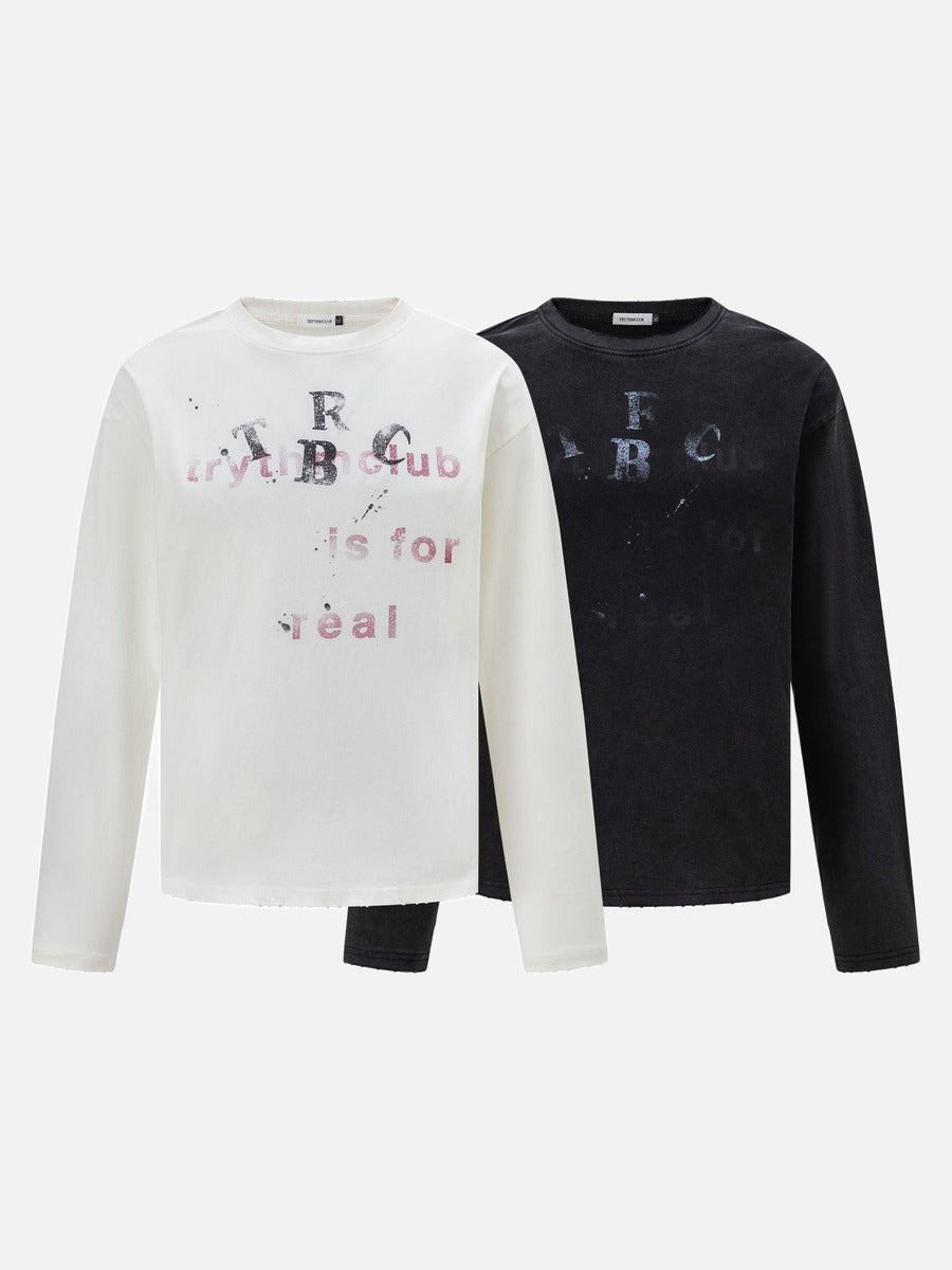 DAXUEN washed black oversized distressed multi-font graphic sweatshirt