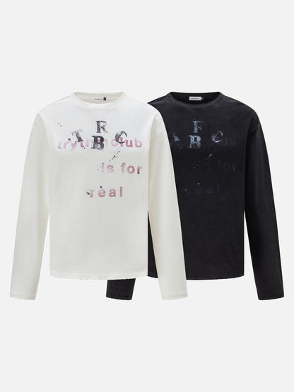 DAXUEN washed black oversized distressed multi-font graphic sweatshirt