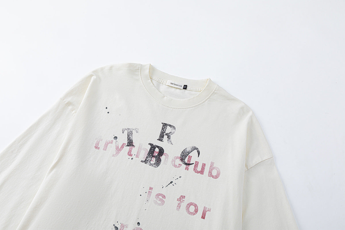 DAXUEN washed black oversized distressed multi-font graphic sweatshirt